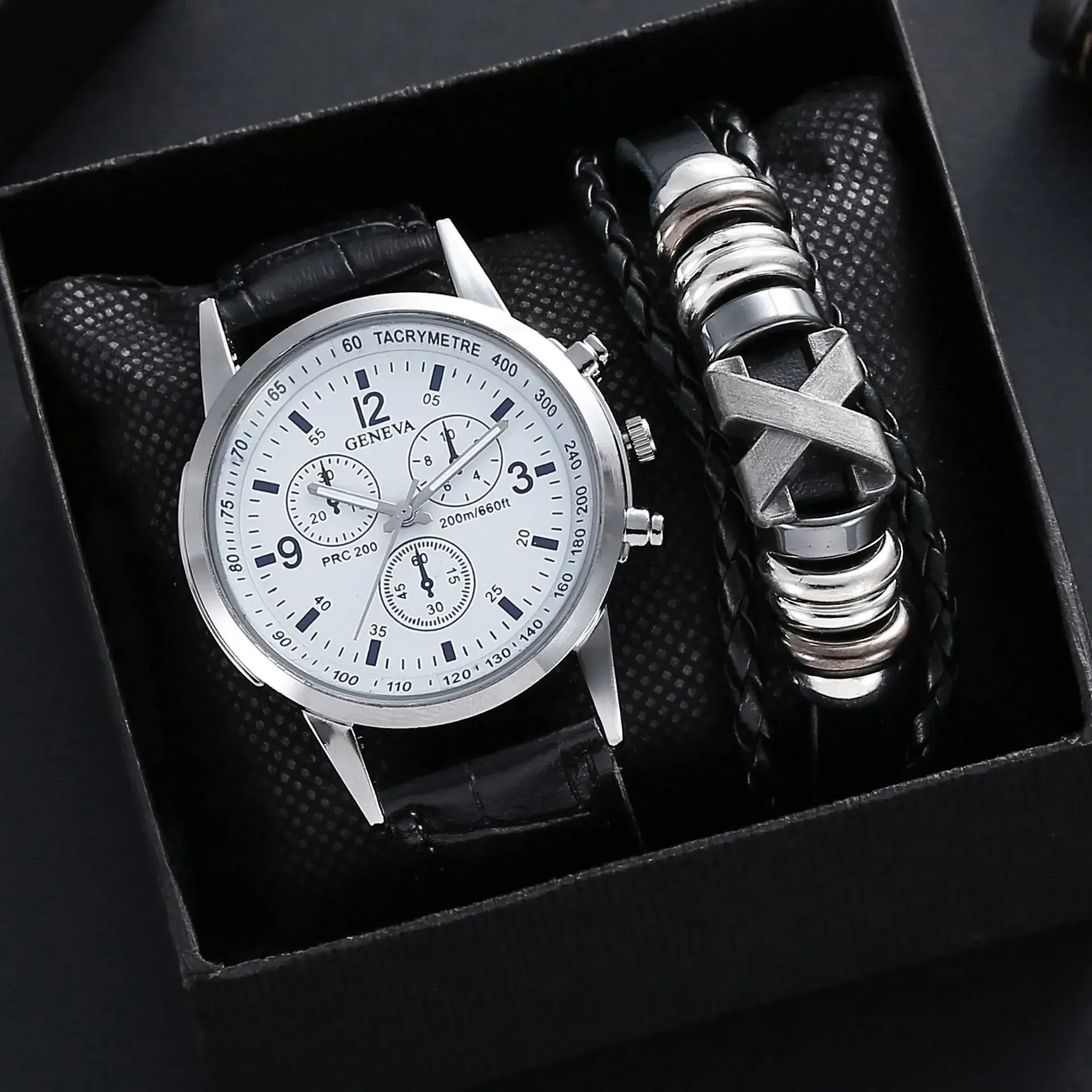 Men's 3PCs Blue Light Glass Wristwatch with Bracelet Set - Image 3