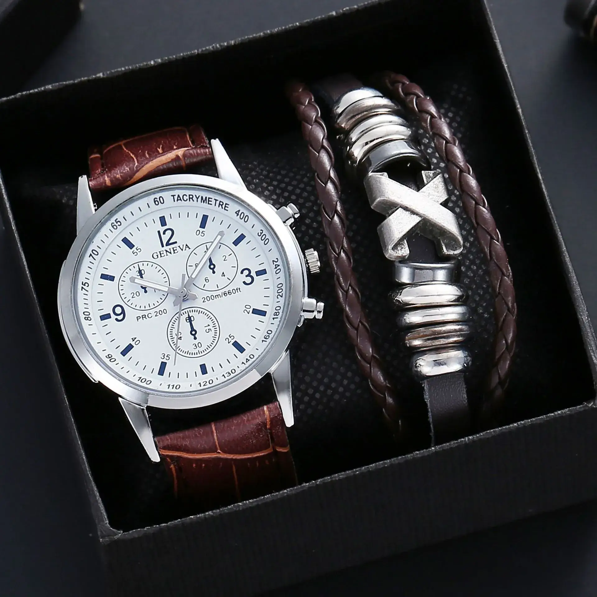 Men's 3PCs Blue Light Glass Wristwatch with Bracelet Set - Image 4