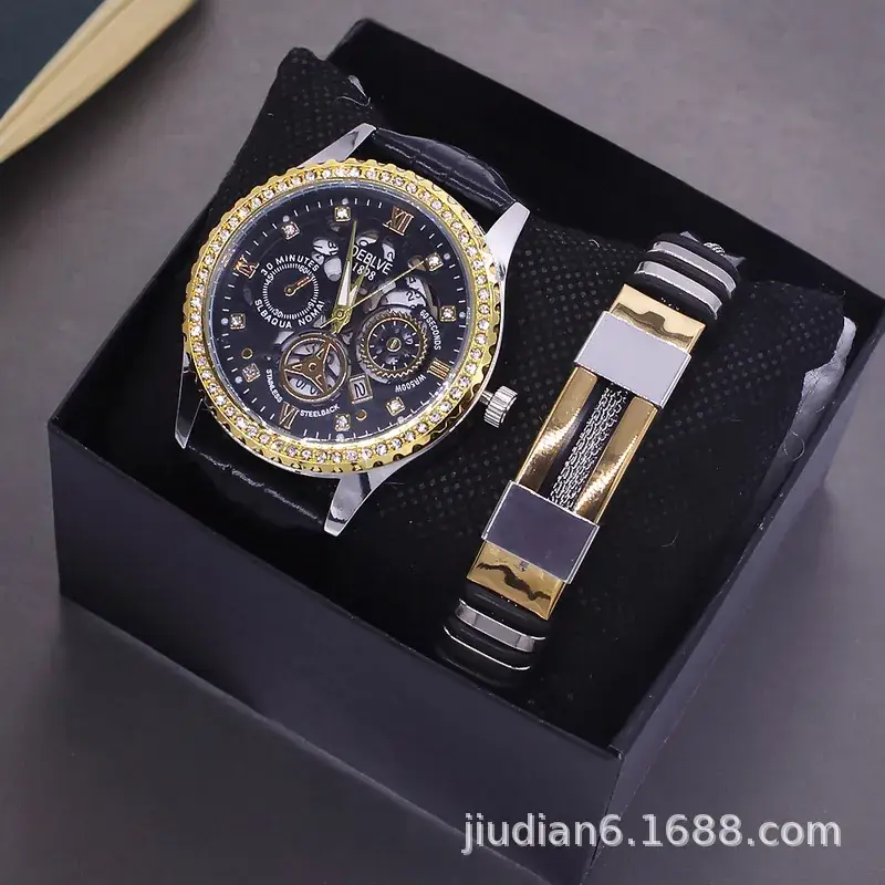 Men's 3PCs Blue Light Glass Wristwatch with Bracelet Set - Image 9