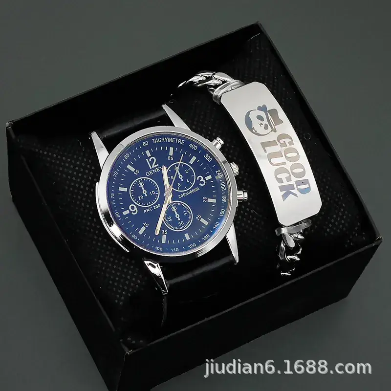 Men's 3PCs Blue Light Glass Wristwatch with Bracelet Set - Image 15