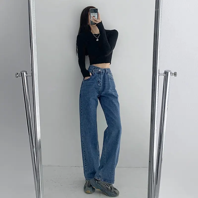 Women's Blue Denim High Waist Loose Fit Jeans
