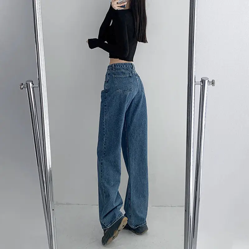 Women's Blue Denim High Waist Loose Fit Jeans