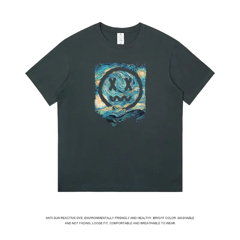Men Heavyweight Cotton T-Shirt Niche Print Summer Wear - Image 4