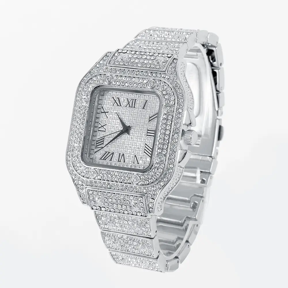 Men's Square Roman Diamond Hip Hop Watch with Diamond Bracelet — feature 6