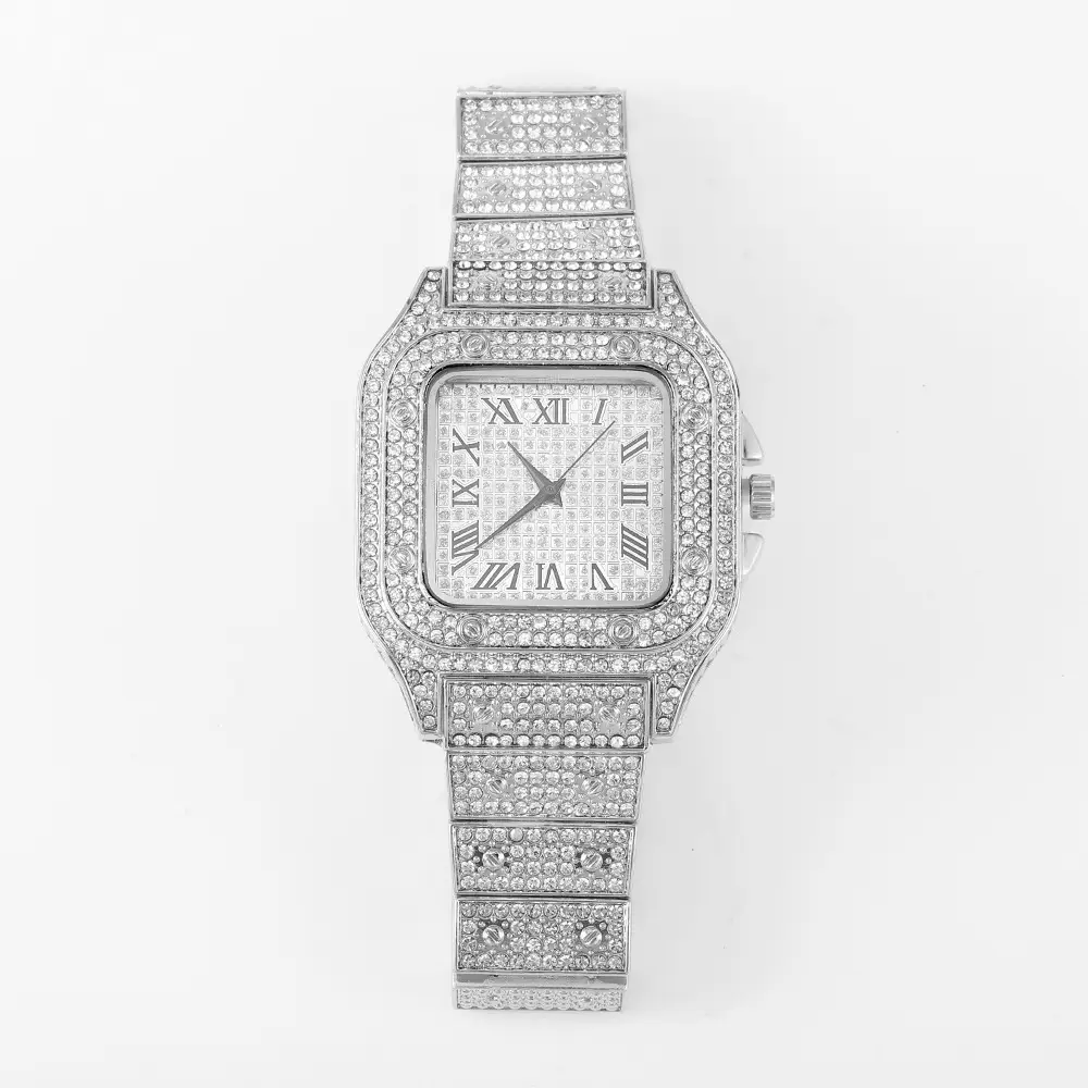 Men's Square Roman Diamond Hip Hop Watch with Diamond Bracelet — feature 8
