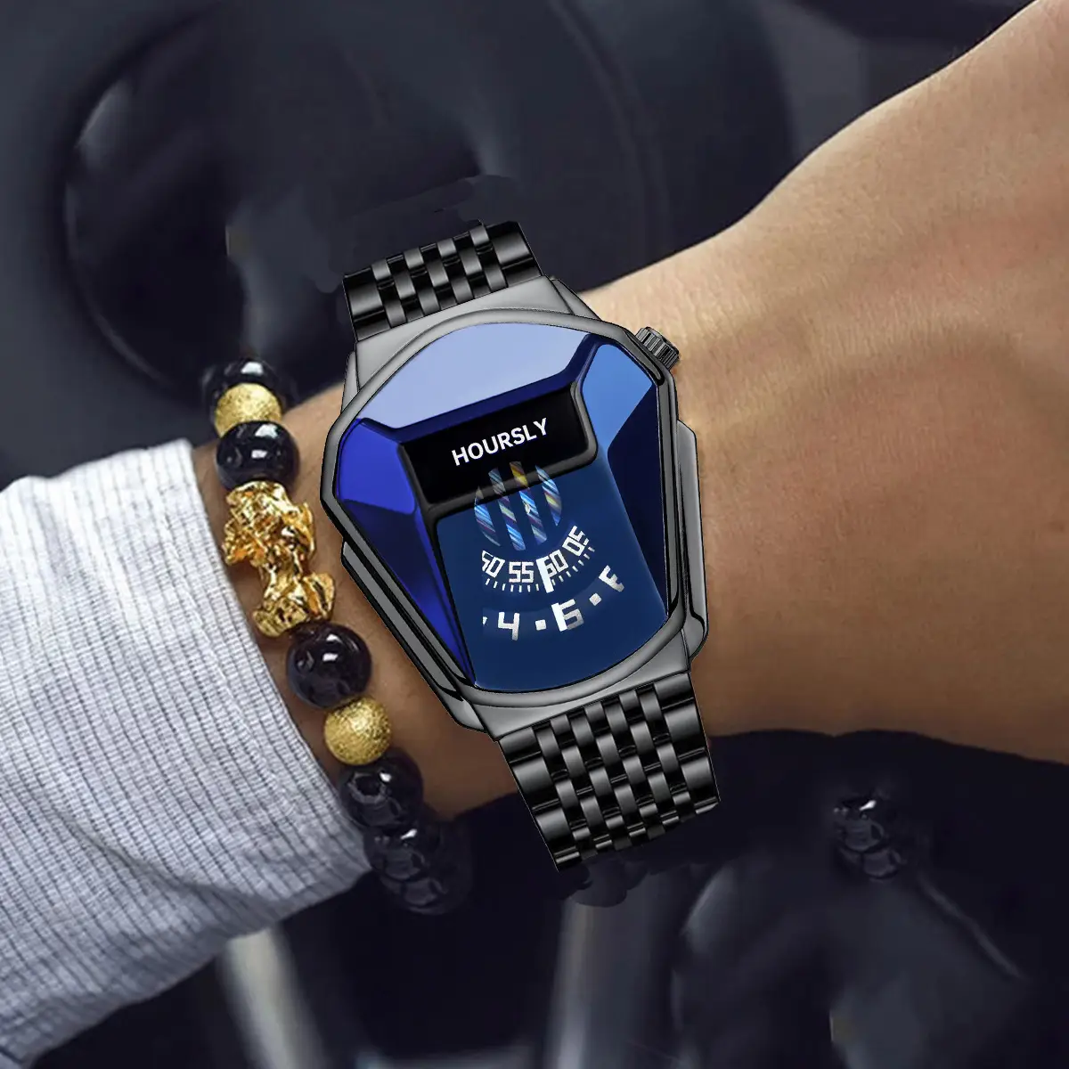 Men's Square Roman Diamond Hip Hop Watch with Diamond Bracelet - Image 5