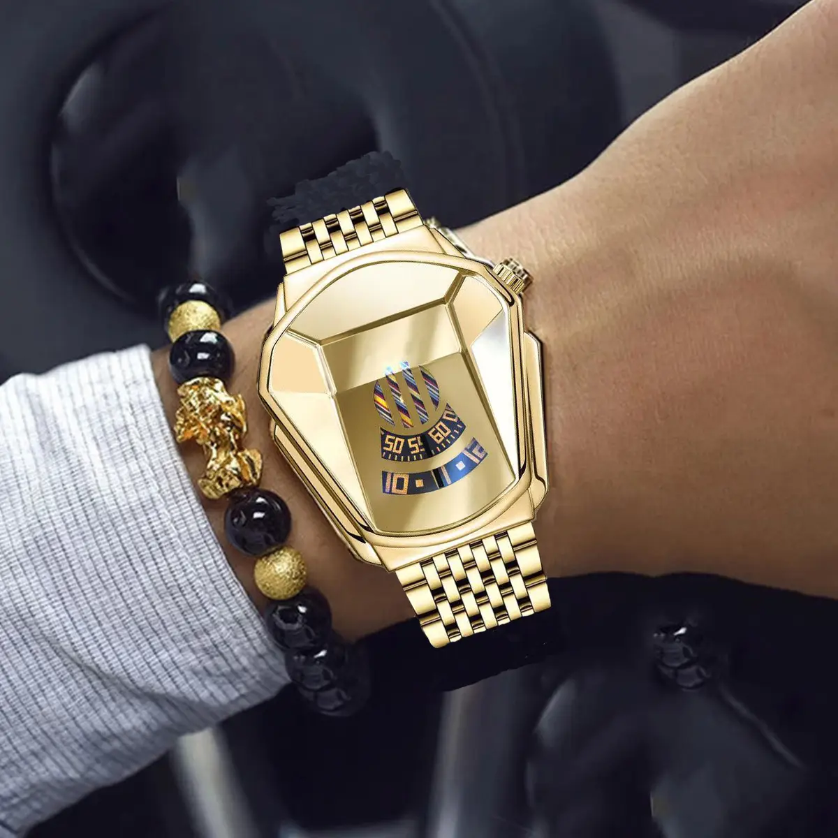 Men's Square Roman Diamond Hip Hop Watch with Diamond Bracelet - Image 6
