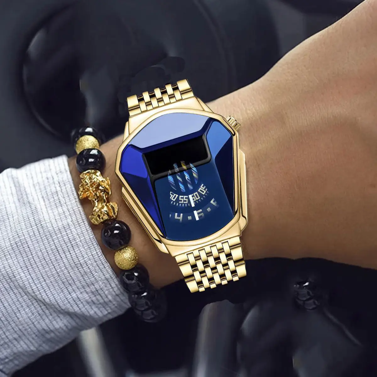 Men's Square Roman Diamond Hip Hop Watch with Diamond Bracelet - Image 7