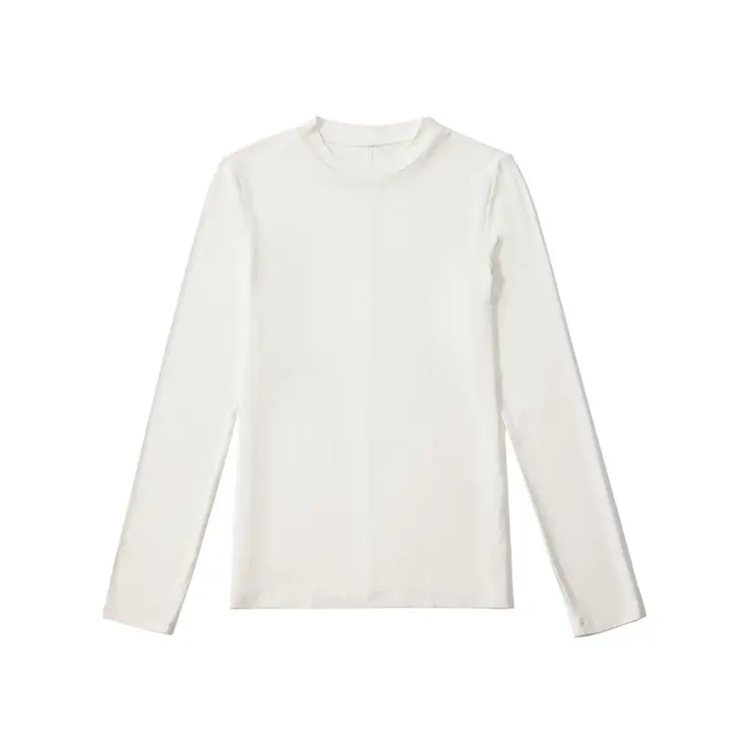 Women Black Long Sleeve Half-High Collar T-Shirt
