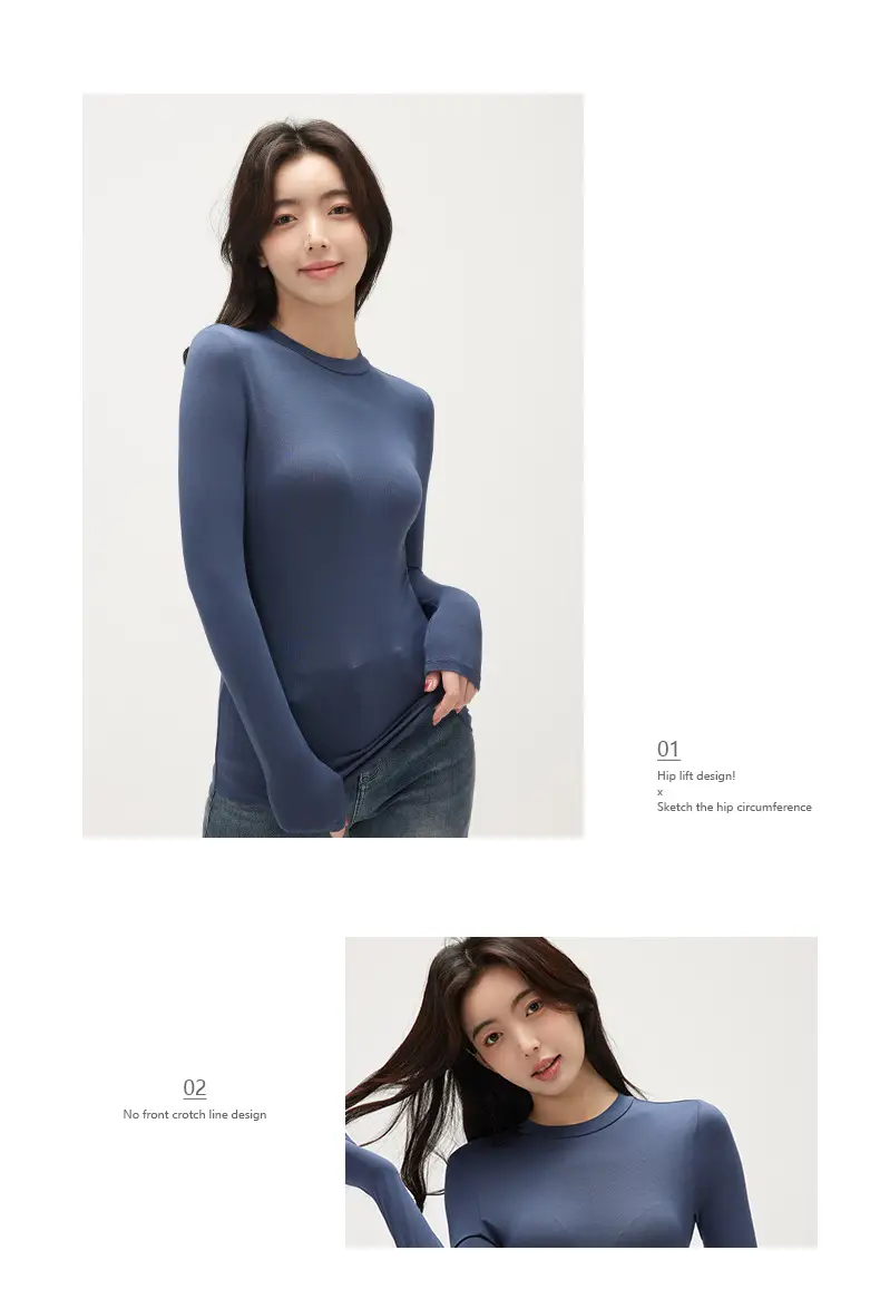 Women Black Long Sleeve Half-High Collar T-Shirt — feature 13