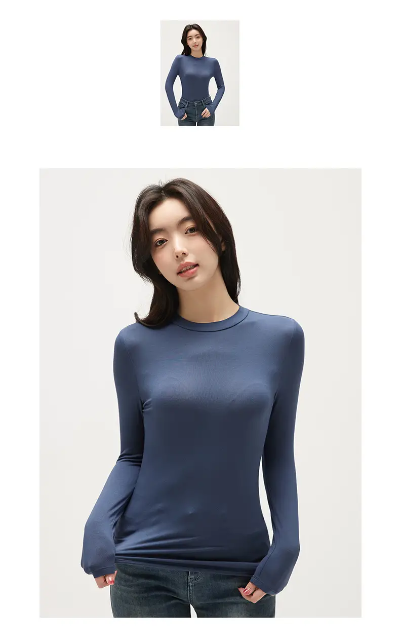 Women Black Long Sleeve Half-High Collar T-Shirt — feature 15