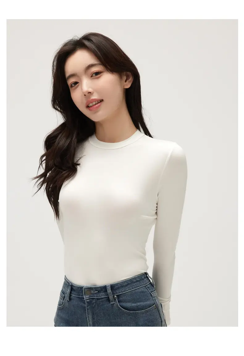 Women Black Long Sleeve Half-High Collar T-Shirt — feature 17