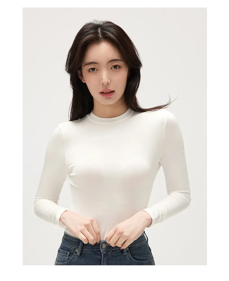 Women Black Long Sleeve Half-High Collar T-Shirt — feature 18