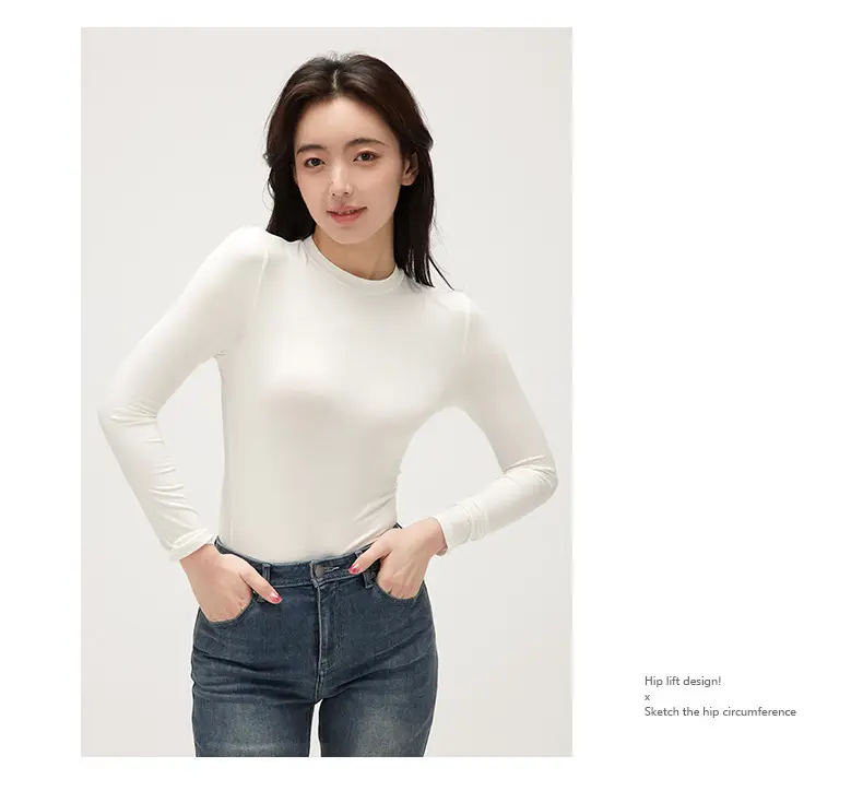 Women Black Long Sleeve Half-High Collar T-Shirt — feature 19