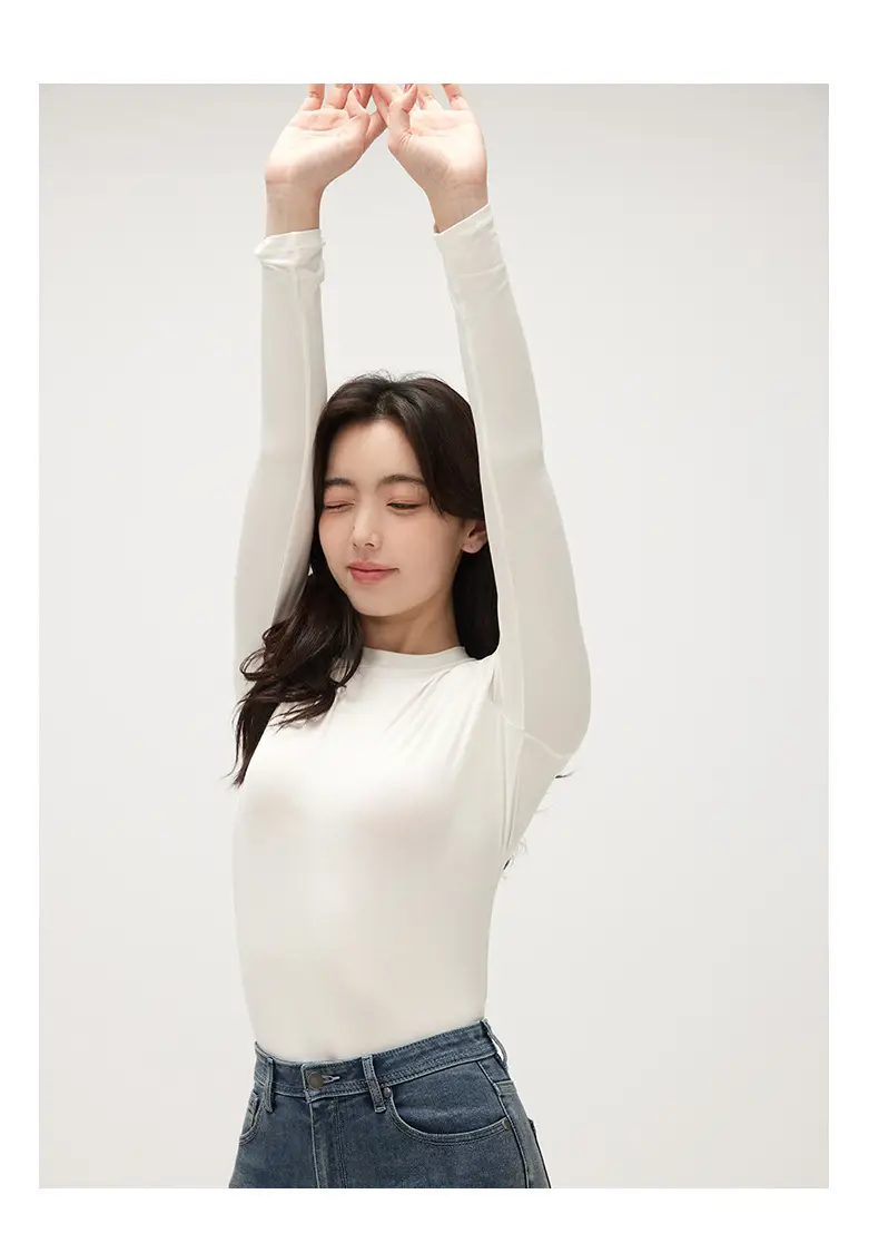 Women Black Long Sleeve Half-High Collar T-Shirt — feature 20