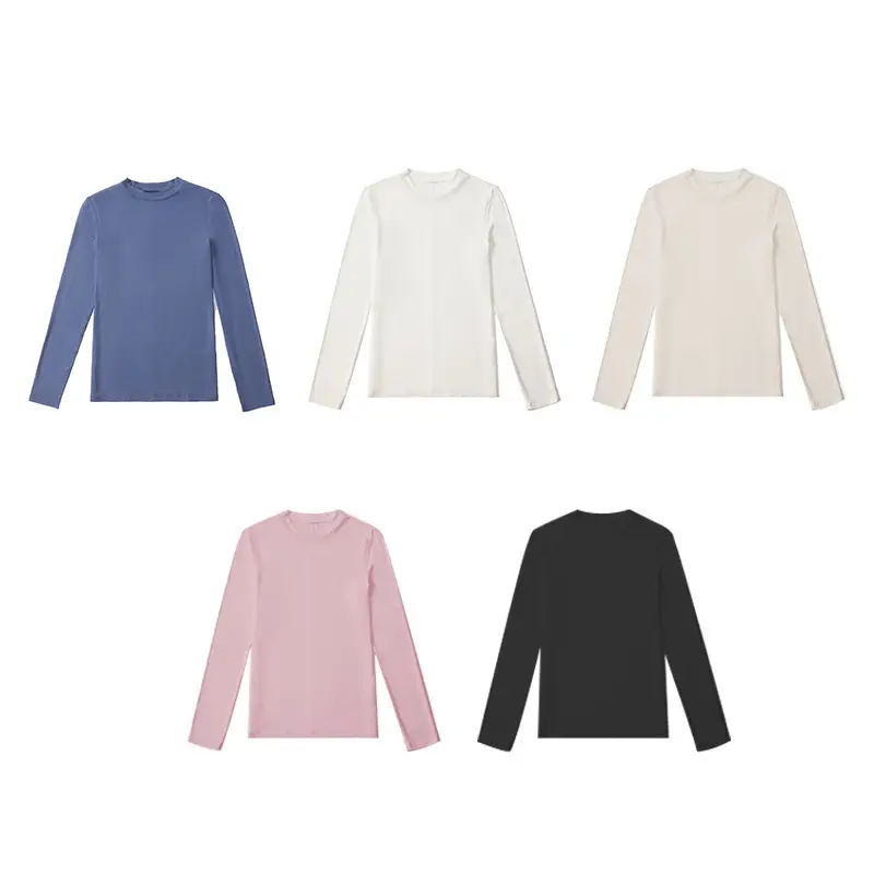 Women Black Long Sleeve Half-High Collar T-Shirt — feature 6