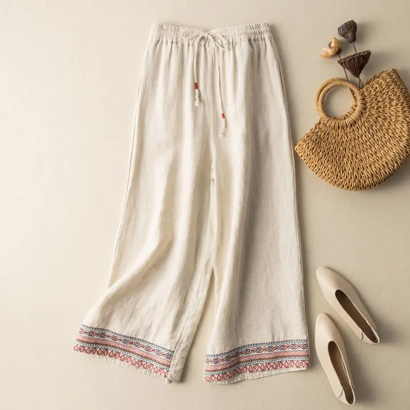 Women Black Embroidered Wide Leg Pants 2024 - Image 14