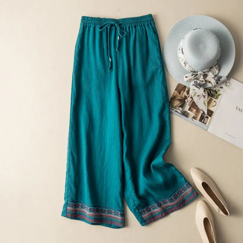 Women Black Embroidered Wide Leg Pants 2024 - Image 15