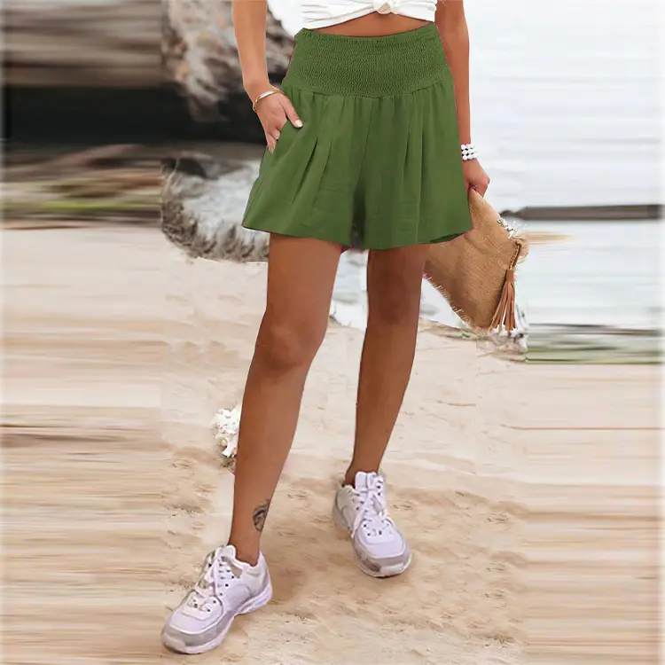 Women's Green High-Waisted Elastic Shorts - Image 15