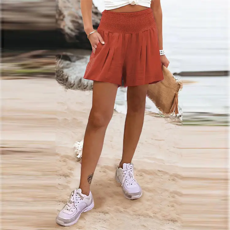 Women's Green High-Waisted Elastic Shorts - Image 8