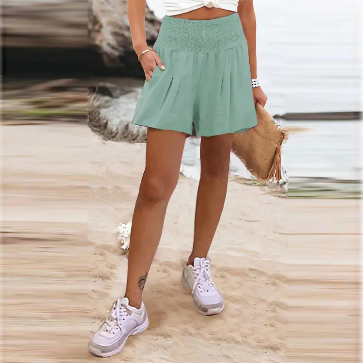 Women's Green High-Waisted Elastic Shorts - Image 12