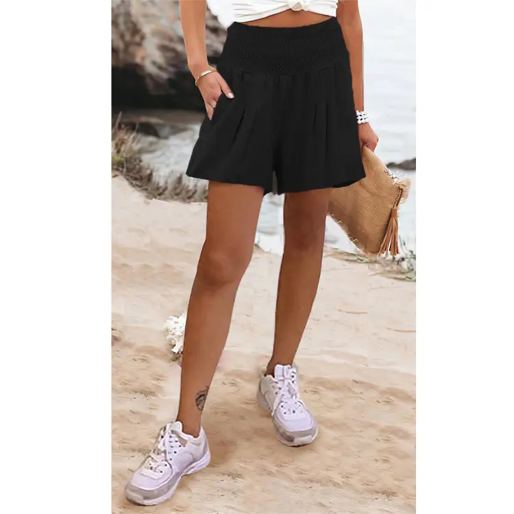 Women's Green High-Waisted Elastic Shorts - Image 3