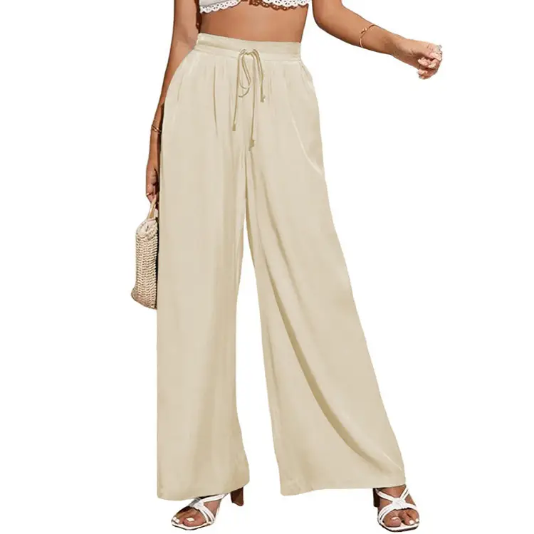 Women's Green Elastic Waist Tie Loose Wide Leg Pants