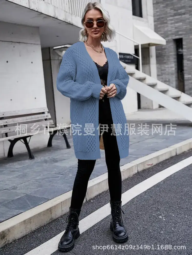 2025 V Neck Long Sleeve Knit Cardigan Women Peach - Image 8