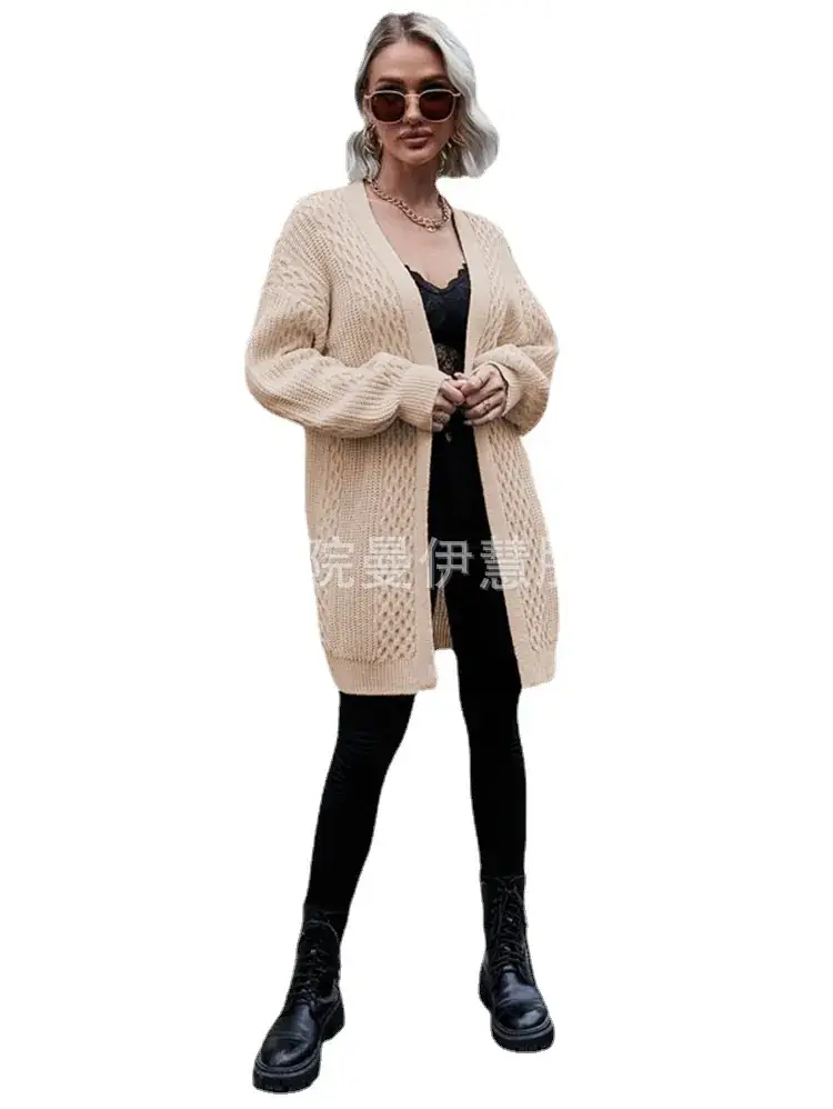 2025 V Neck Long Sleeve Knit Cardigan Women Peach - Image 13