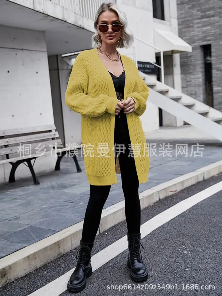 2025 V Neck Long Sleeve Knit Cardigan Women Peach — feature 10