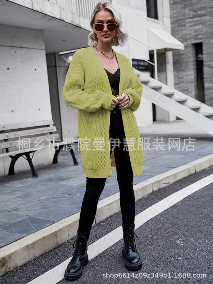 2025 V Neck Long Sleeve Knit Cardigan Women Peach — feature 14
