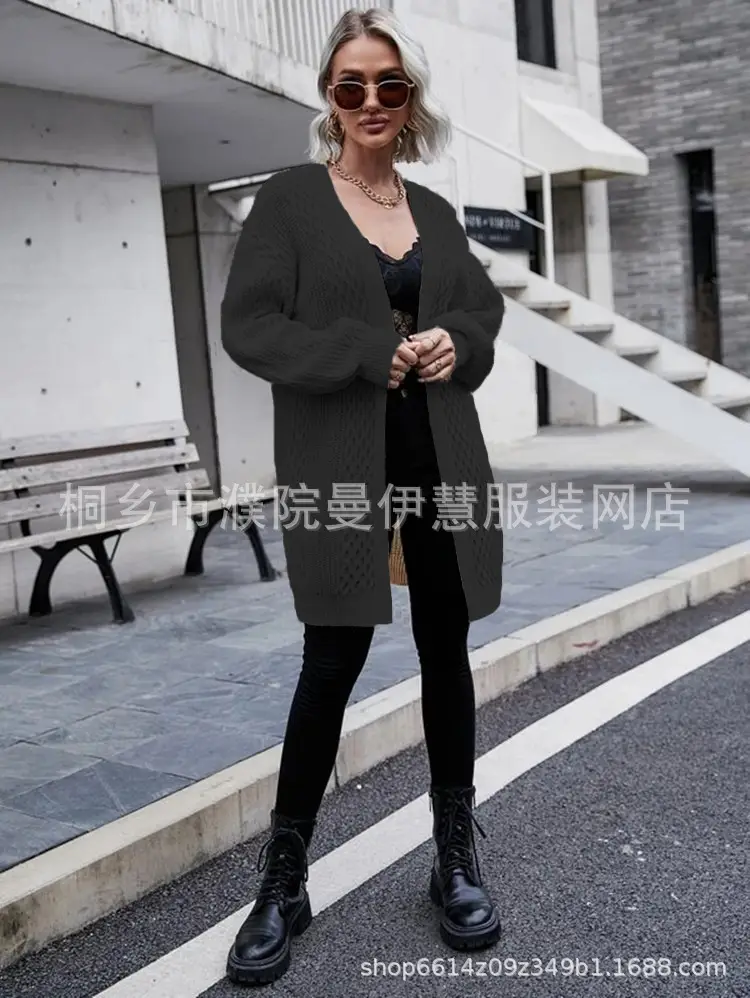 2025 V Neck Long Sleeve Knit Cardigan Women Peach — feature 15