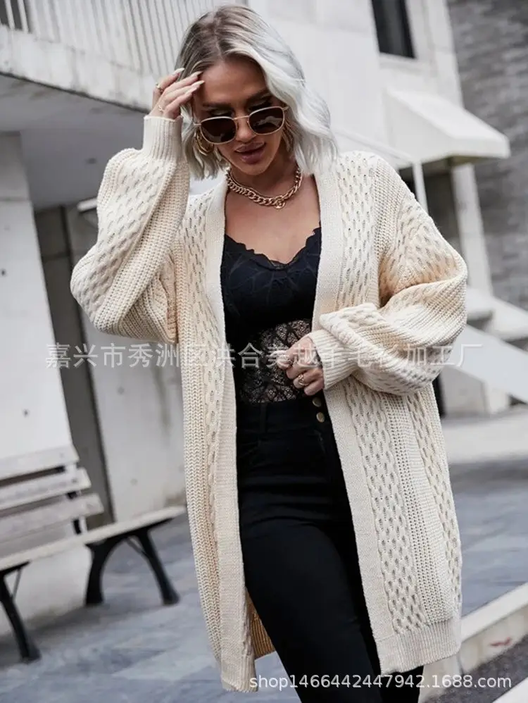 2025 V Neck Long Sleeve Knit Cardigan Women Peach — feature 18