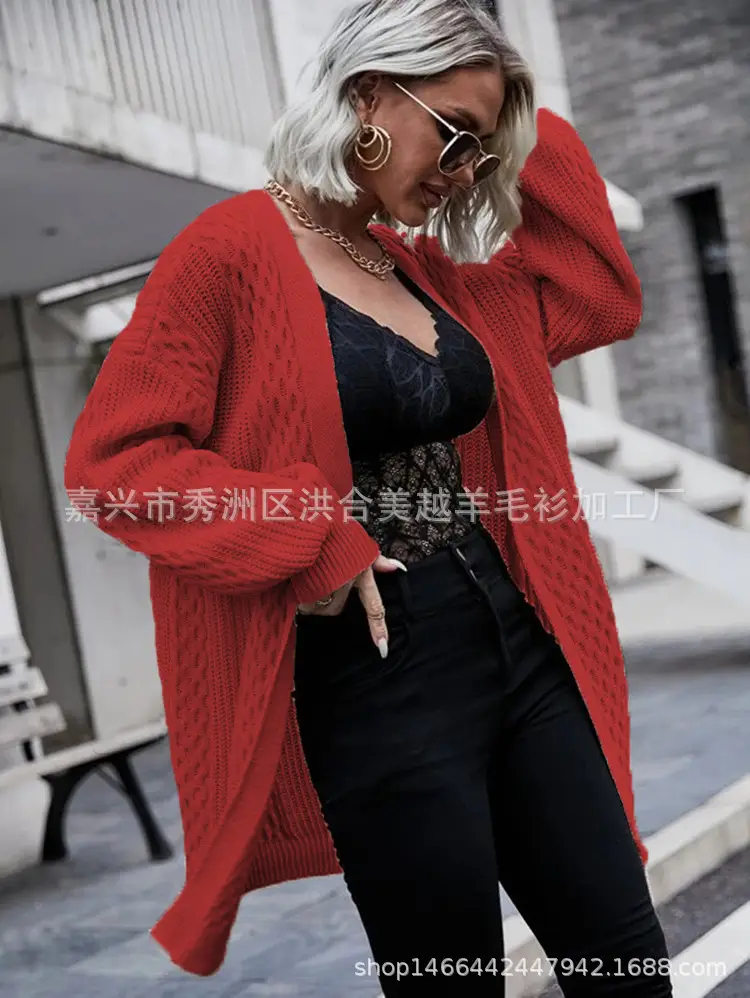 2025 V Neck Long Sleeve Knit Cardigan Women Peach — feature 20