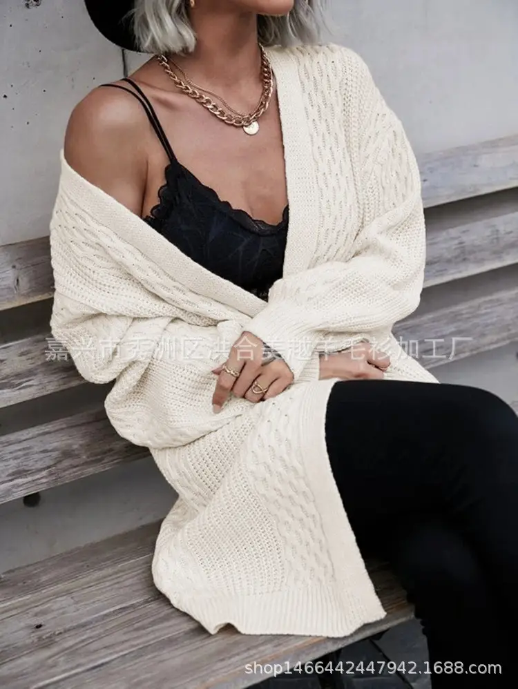 2025 V Neck Long Sleeve Knit Cardigan Women Peach — feature 23