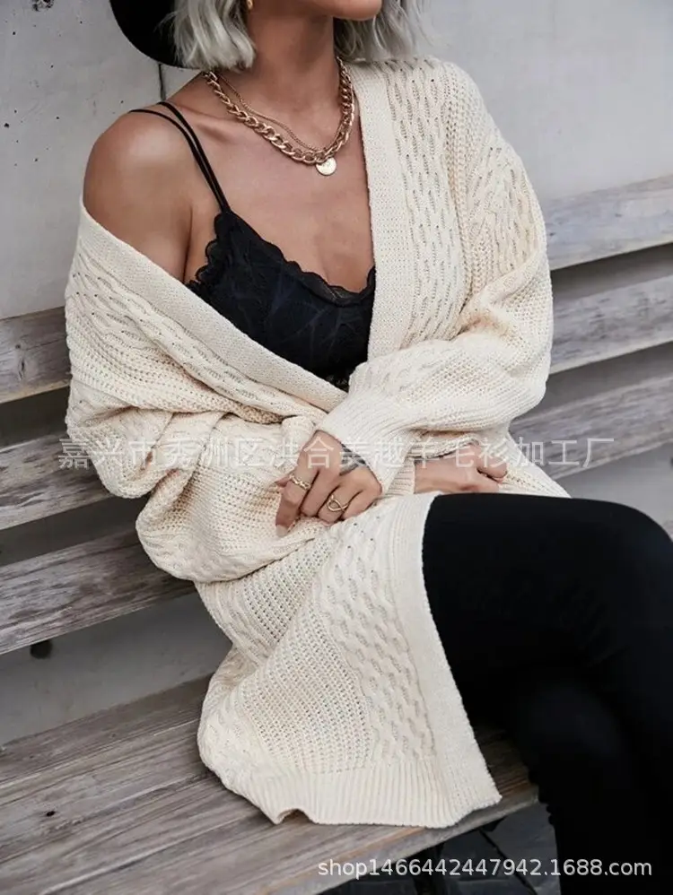 2025 V Neck Long Sleeve Knit Cardigan Women Peach — feature 25