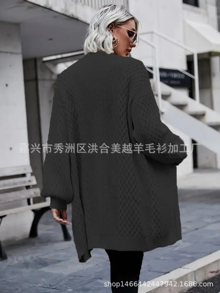 2025 V Neck Long Sleeve Knit Cardigan Women Peach — feature 26