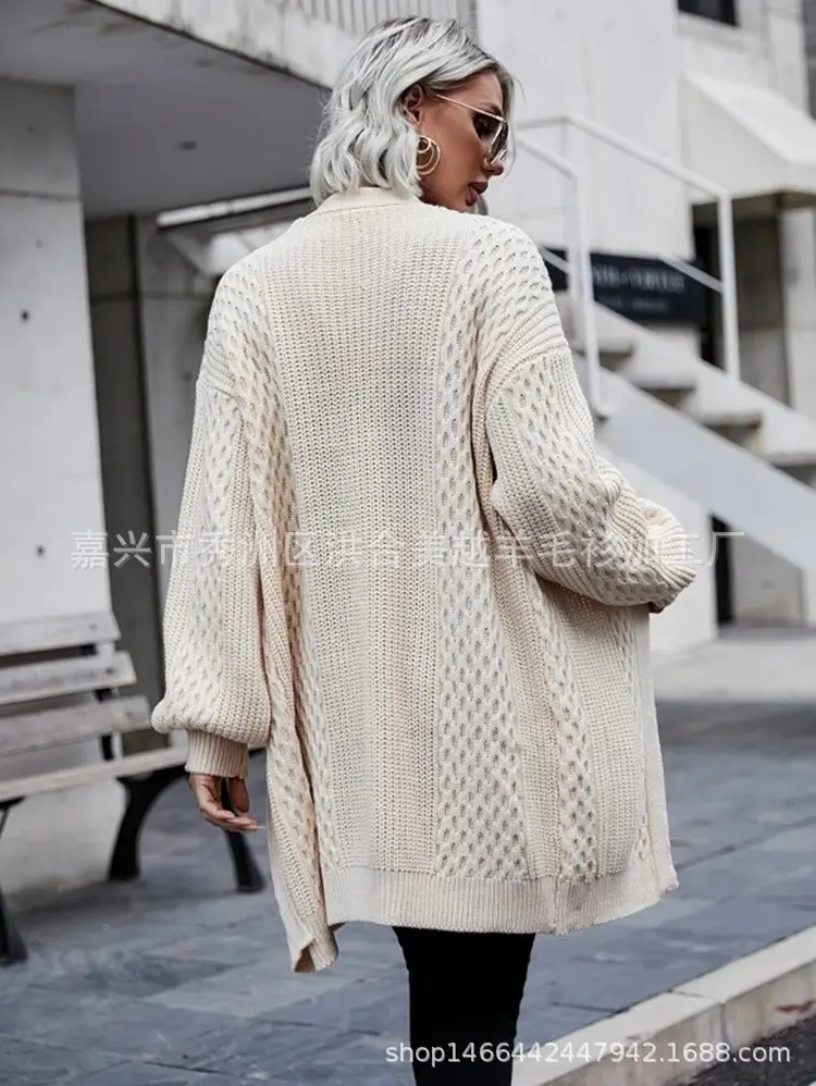 2025 V Neck Long Sleeve Knit Cardigan Women Peach — feature 27