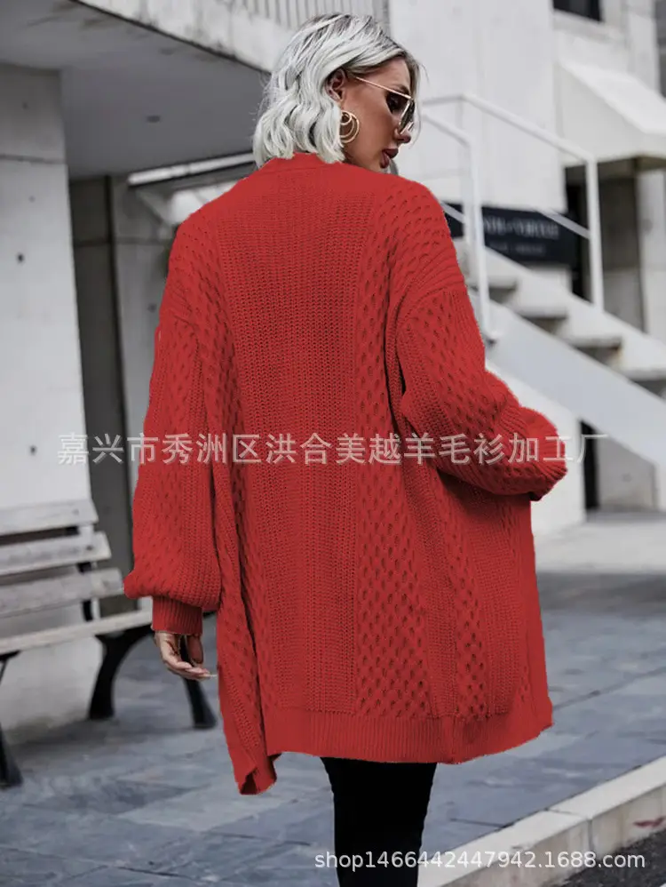 2025 V Neck Long Sleeve Knit Cardigan Women Peach — feature 28