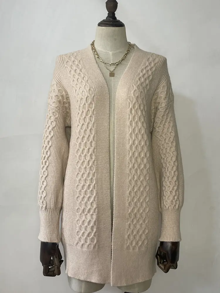 2025 V Neck Long Sleeve Knit Cardigan Women Peach — feature 3