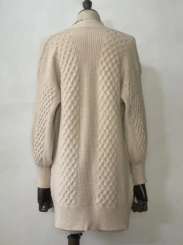 2025 V Neck Long Sleeve Knit Cardigan Women Peach — feature 30