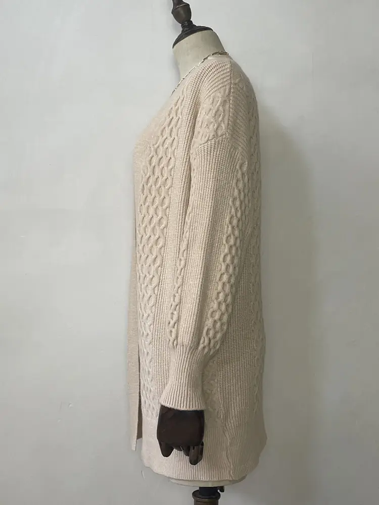 2025 V Neck Long Sleeve Knit Cardigan Women Peach — feature 31