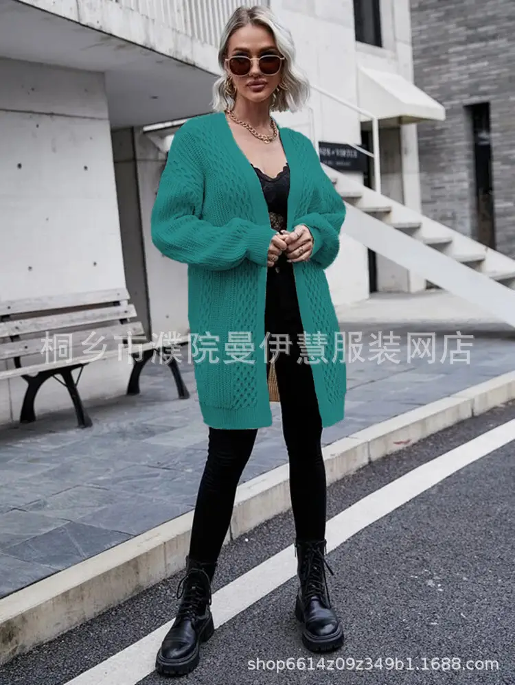 2025 V Neck Long Sleeve Knit Cardigan Women Peach — feature 7