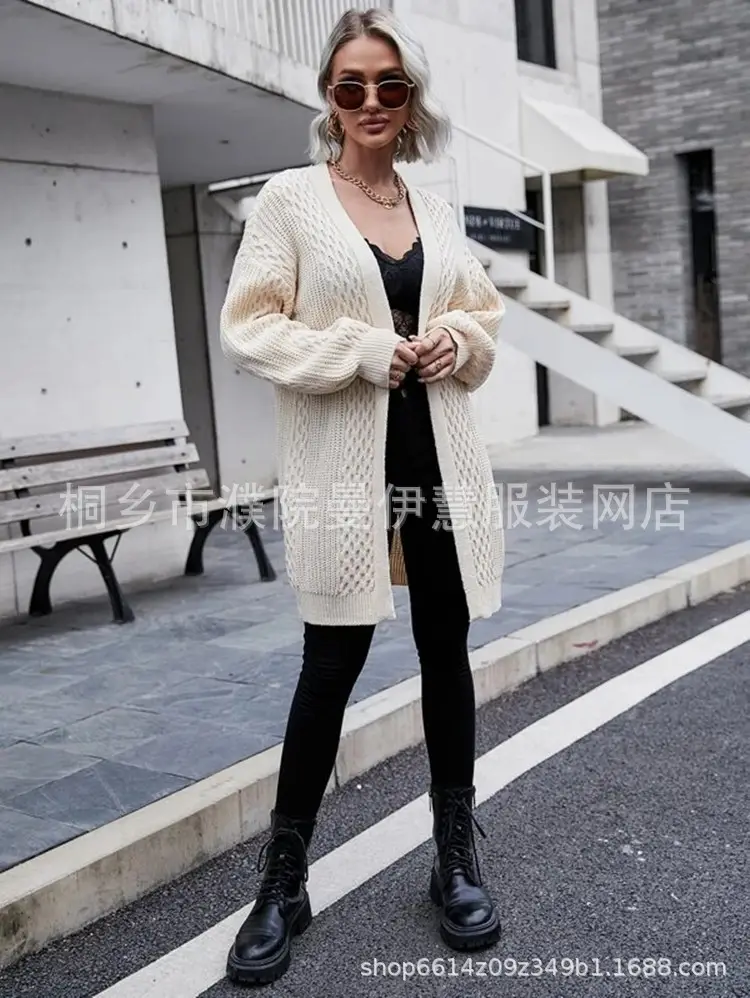 2025 V Neck Long Sleeve Knit Cardigan Women Peach — feature 8