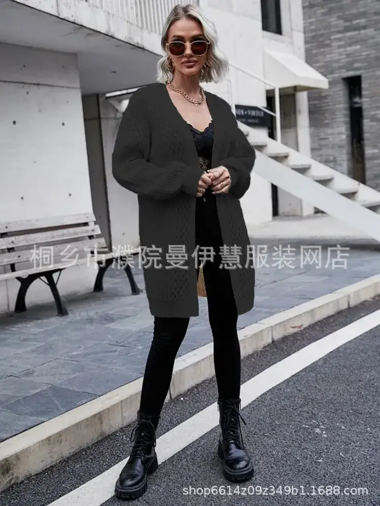 2025 V Neck Long Sleeve Knit Cardigan Women Peach - Image 7