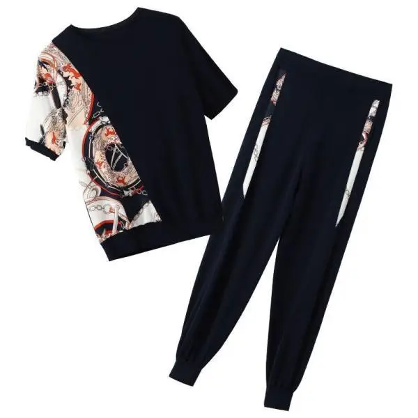 Women's 200kg Fat Size Sports Suit Navy Printed - Image 6
