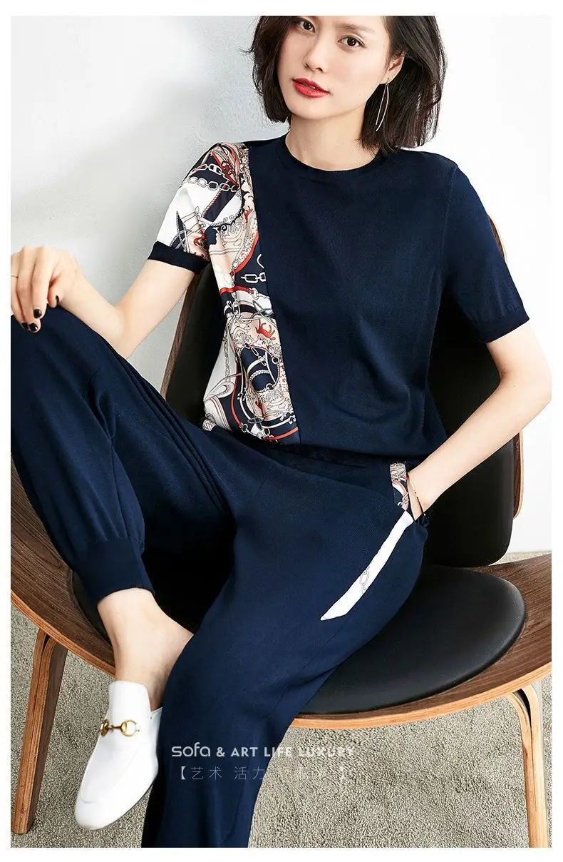Women's 200kg Fat Size Sports Suit Navy Printed — feature 10