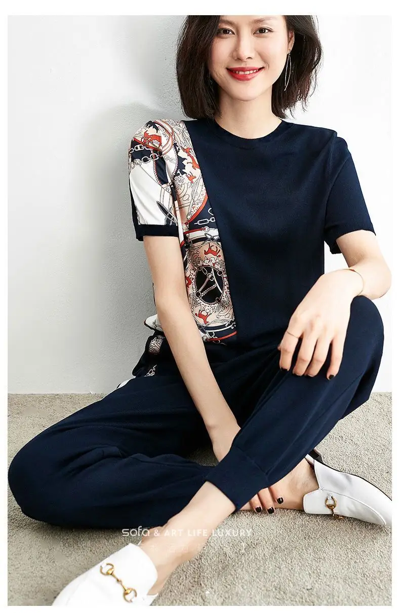 Women's 200kg Fat Size Sports Suit Navy Printed — feature 11