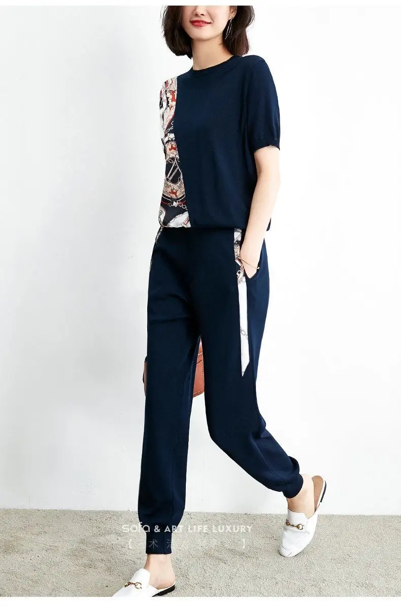 Women's 200kg Fat Size Sports Suit Navy Printed — feature 12