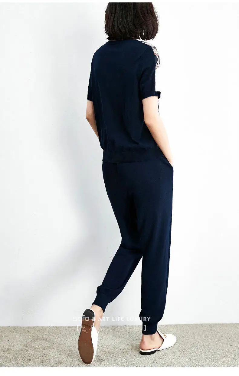 Women's 200kg Fat Size Sports Suit Navy Printed — feature 14